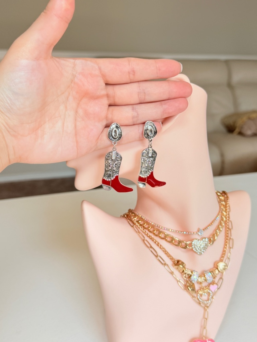 Red Cowboy Boot Dangle Earrings - Picture 13 of 13